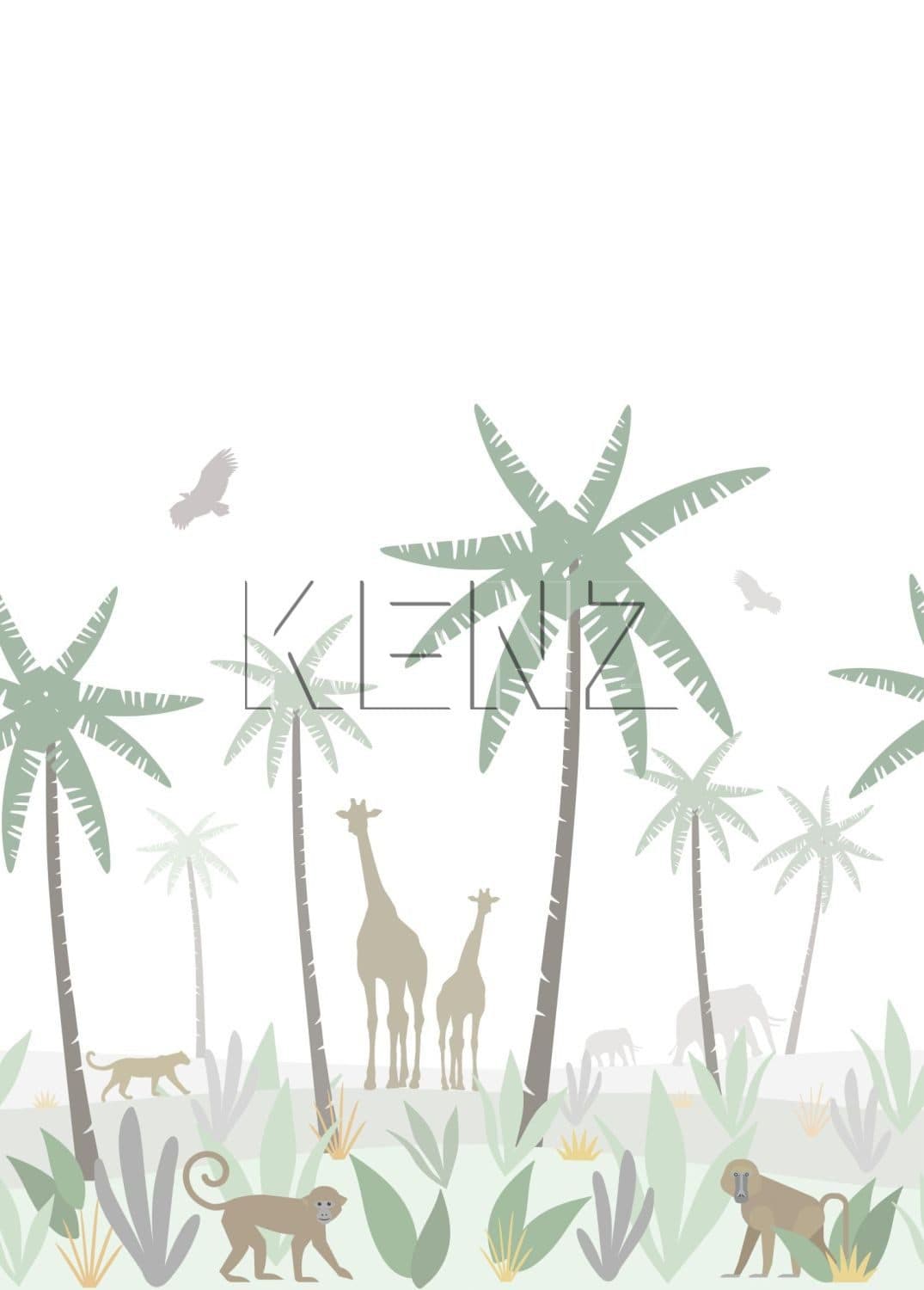wall mural jungle animals green, gray and brown 158928