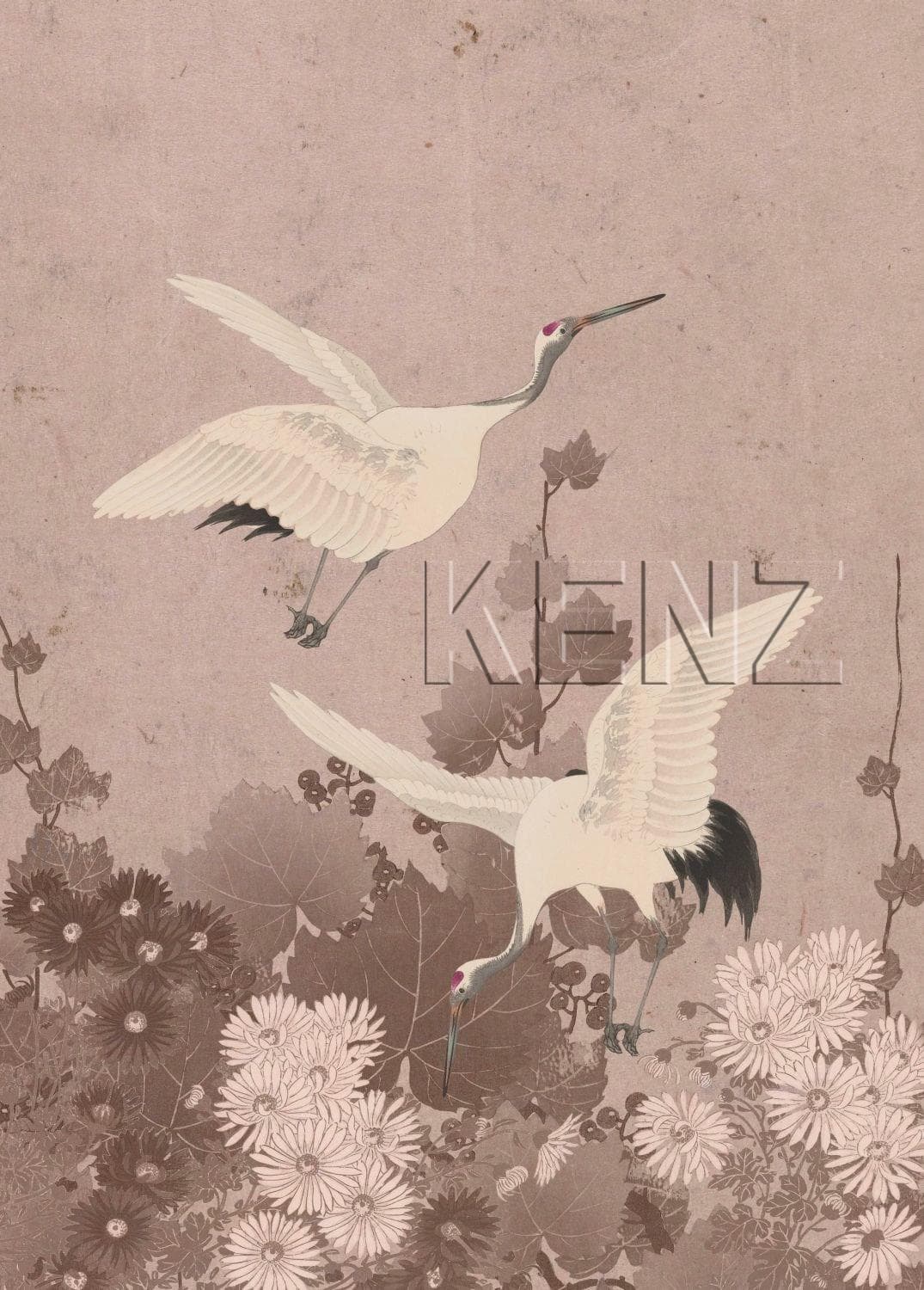 wall mural cranes gray pink 158946