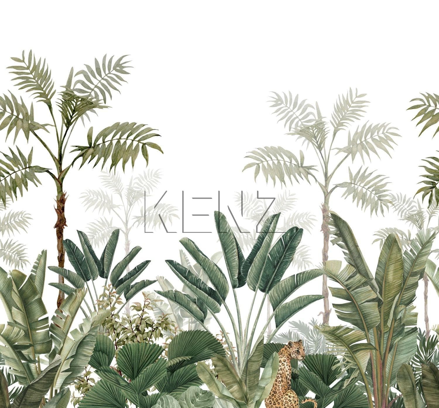 wall mural jungle motif white and greyish olive green 158951