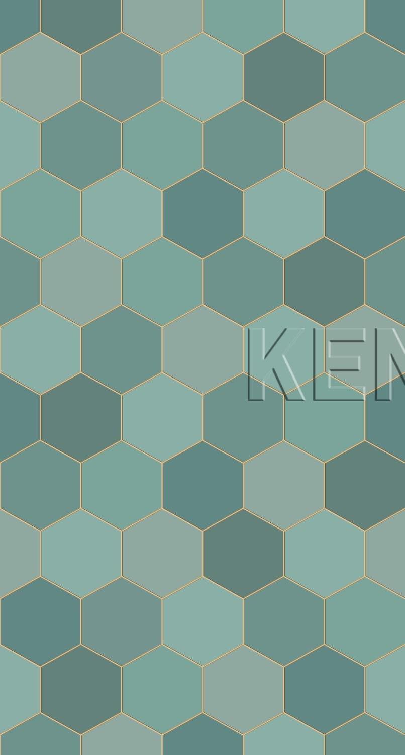 wall mural hexagon motif sea green and petrol blue 158958