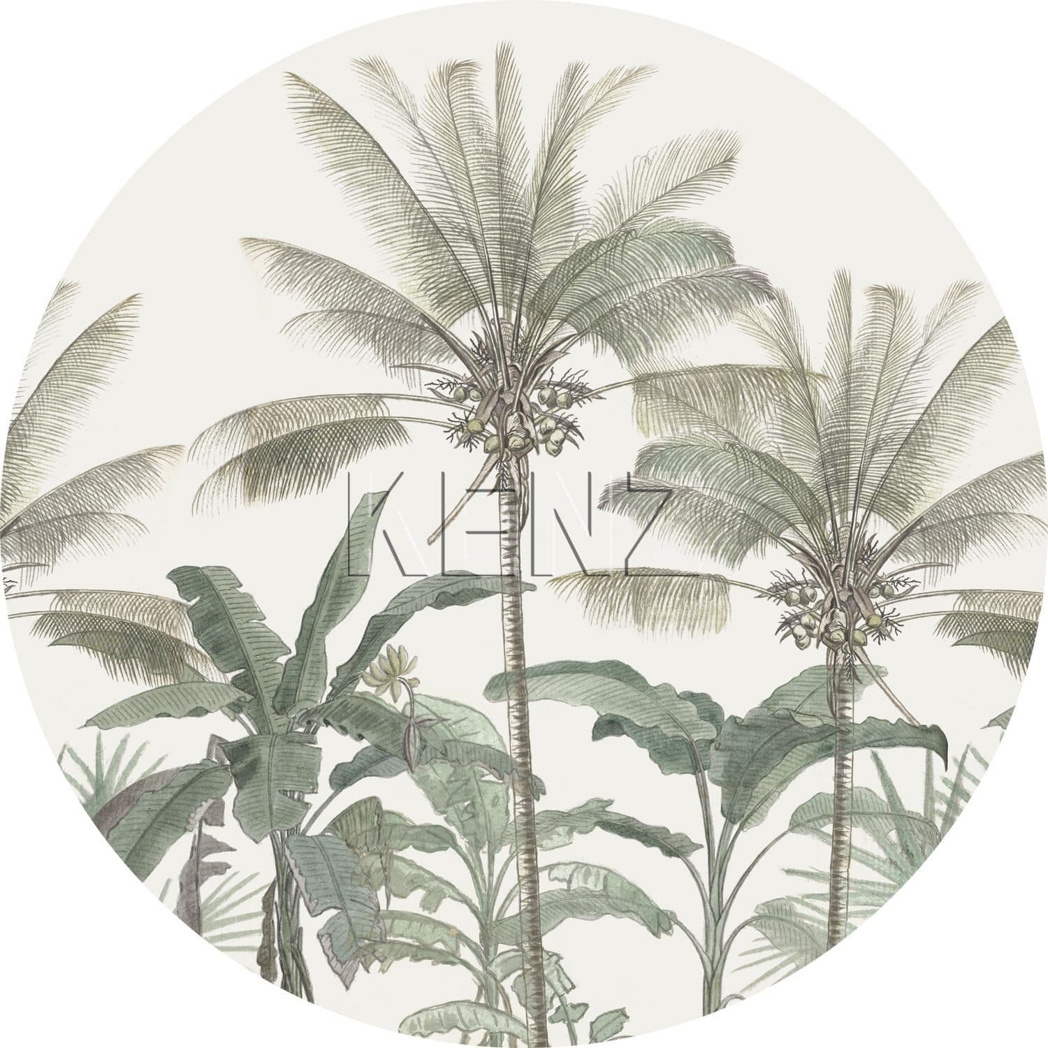 self-adhesive wallpaper circle palm trees light beige and greyish green 158983