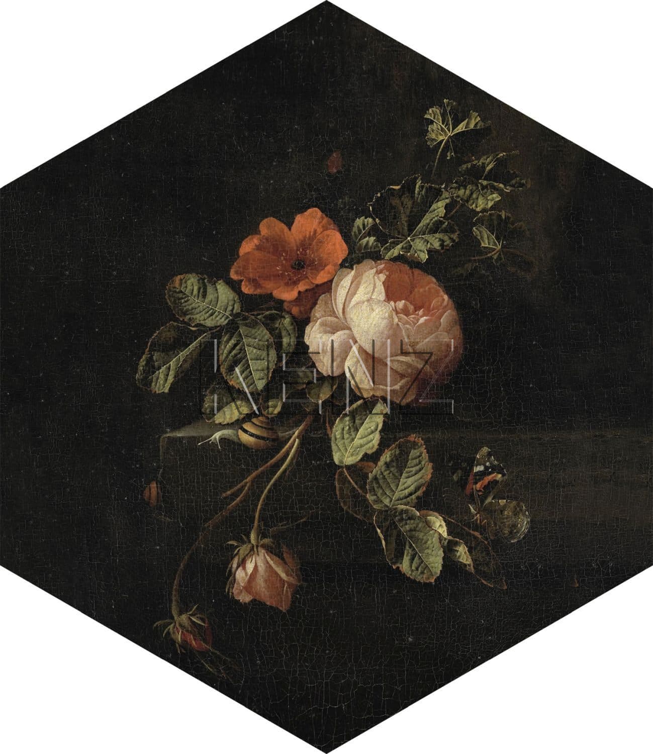 wall sticker flower still life black, green and pink 158997