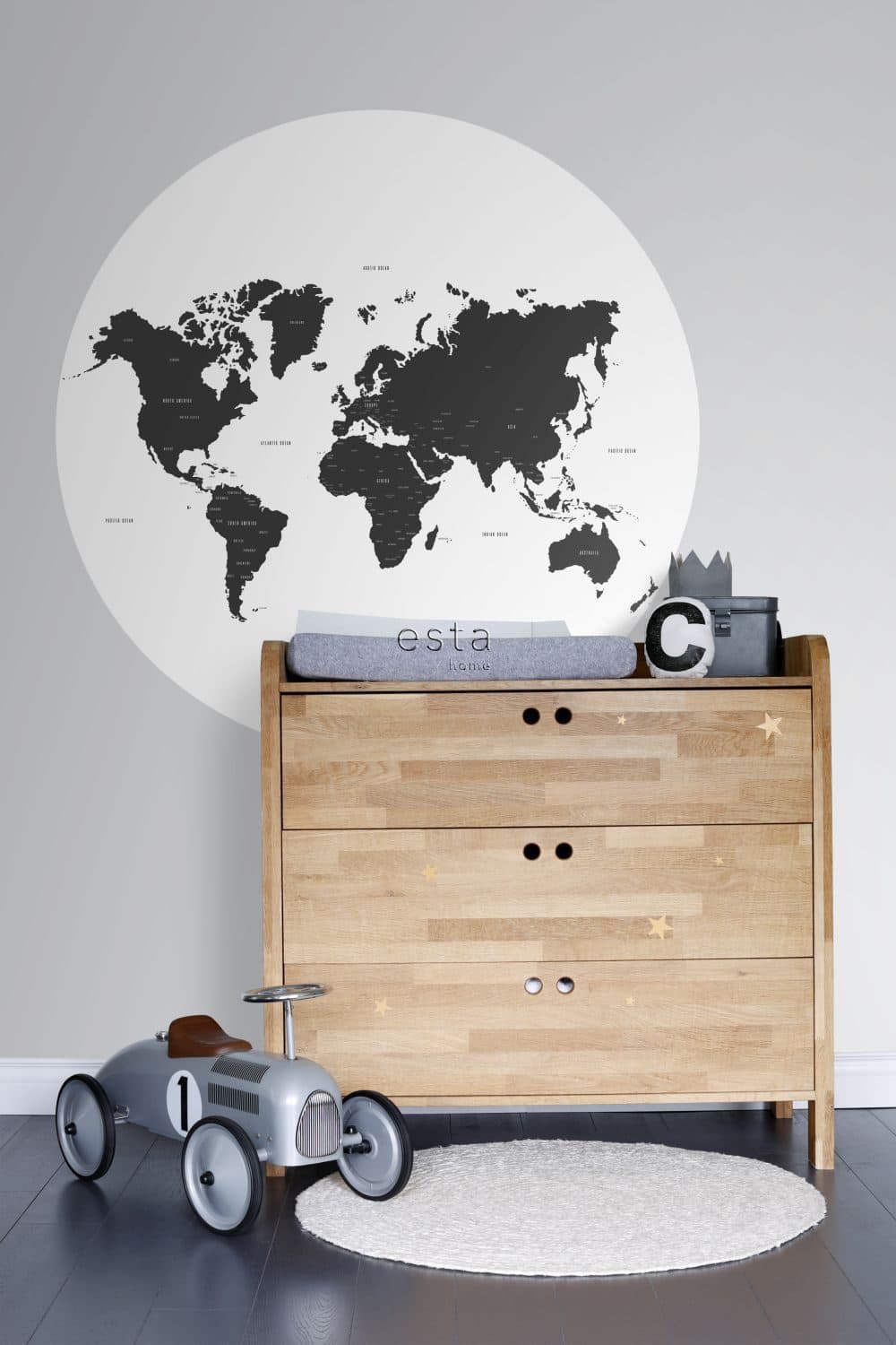 self-adhesive wallpaper circle world map black and white 159009