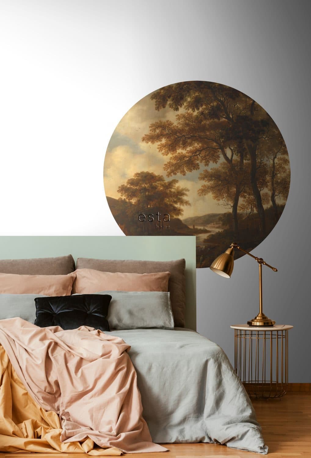 self-adhesive wallpaper circle wooded landscape orange 159012
