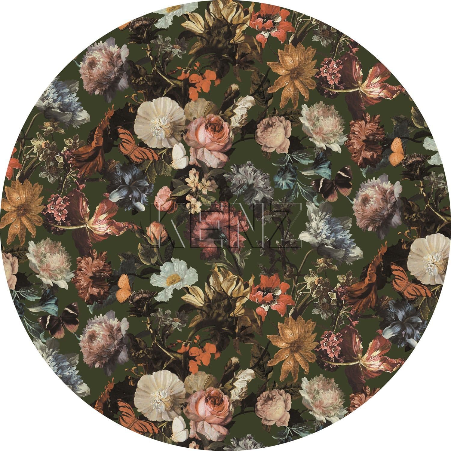 self-adhesive wallpaper circle flowers greyish olive green 159013