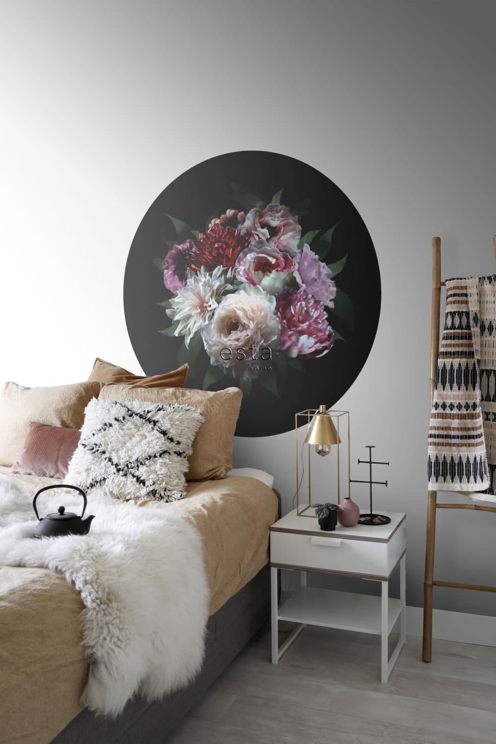 self-adhesive wallpaper circle flower still life multicolor on black 159015