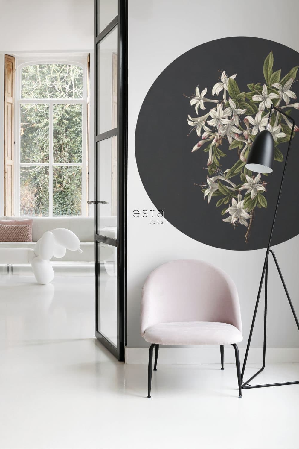 self-adhesive wallpaper circle blossom branch light pink and black 159016