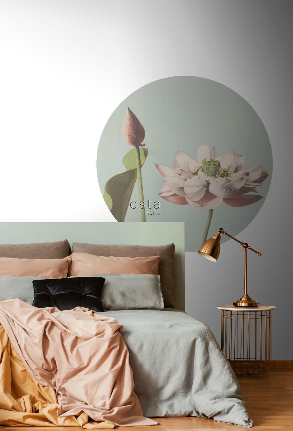 self-adhesive wallpaper circle lotus flower soft pink and greyish blue 159018