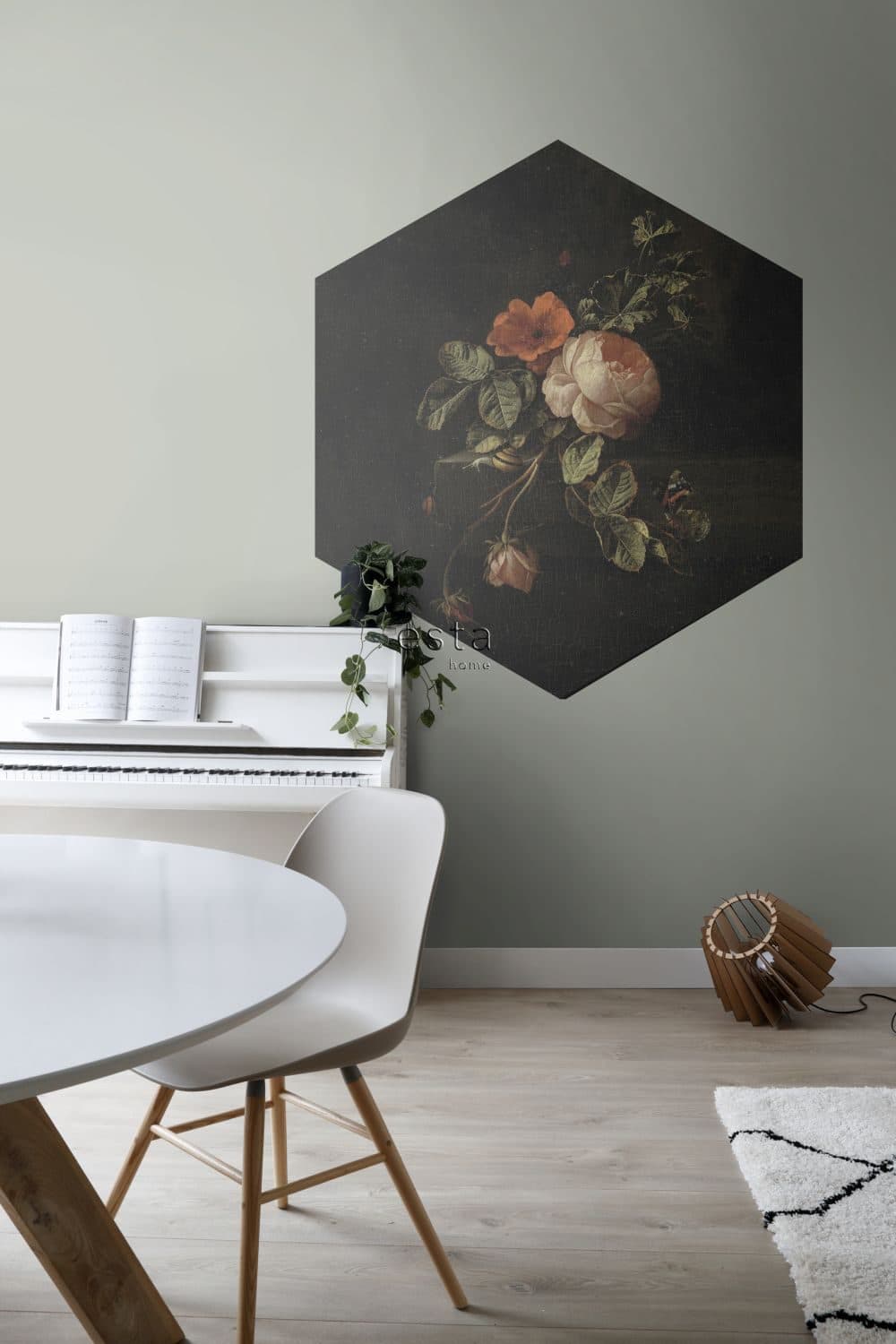 wall sticker flower still life black, green and pink 159021