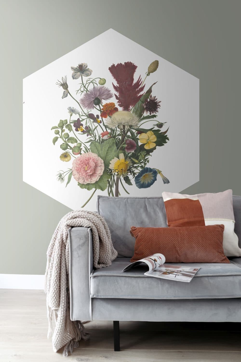 wall sticker bouquet green, pink and yellow 159022