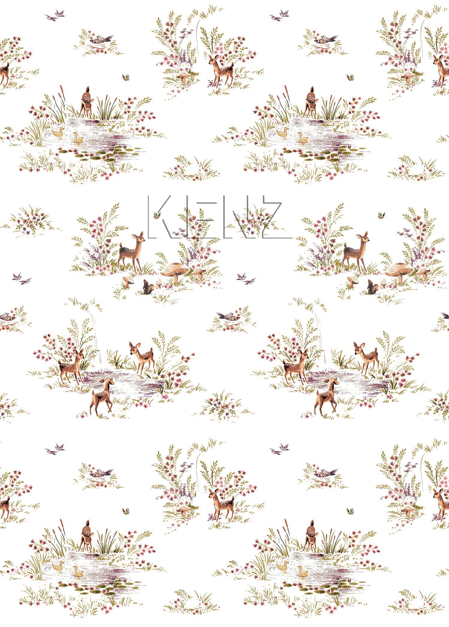 wall mural vintage deer green and brown 159055
