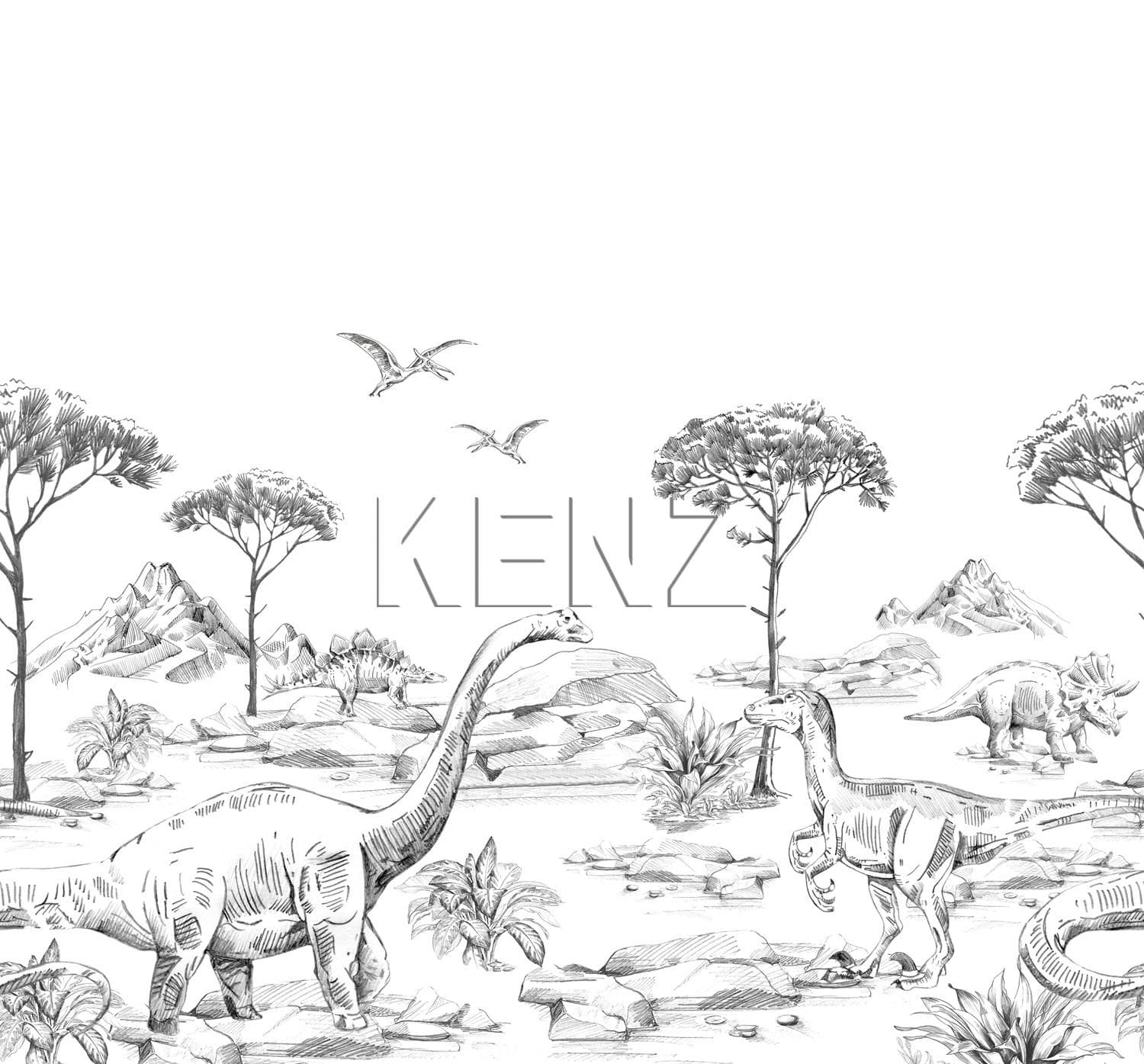wall mural dinosaurs black and white 159063
