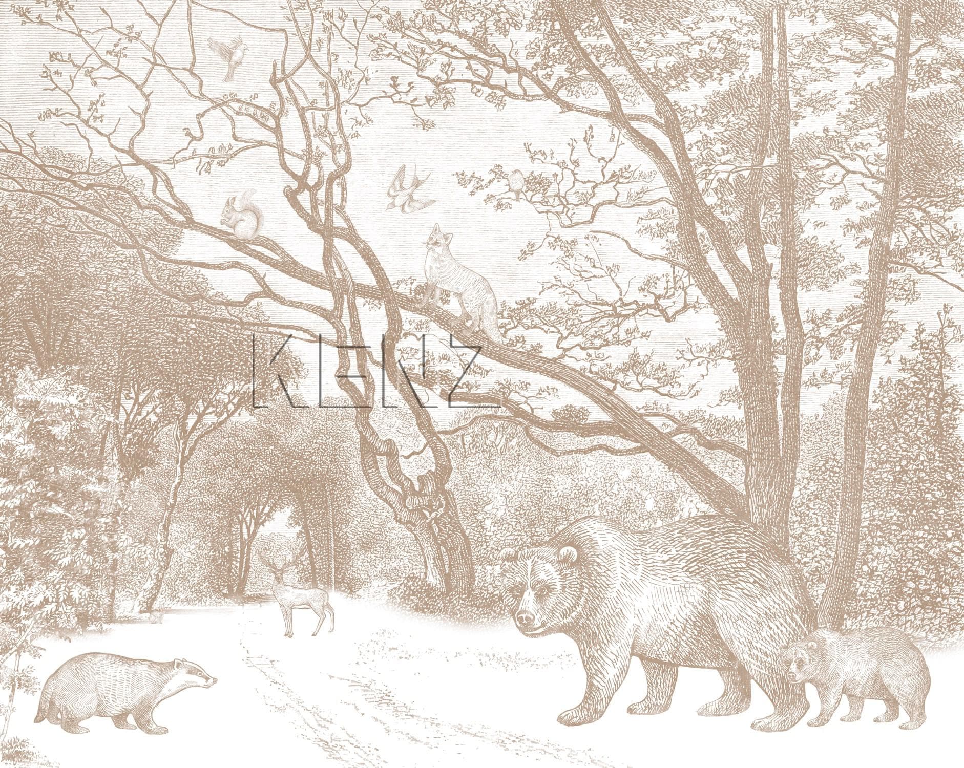 wall mural forest with forest animals terracotta red 159064