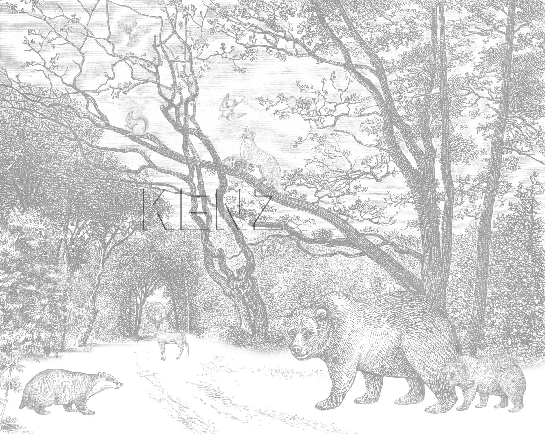 wall mural forest with forest animals gray 159065