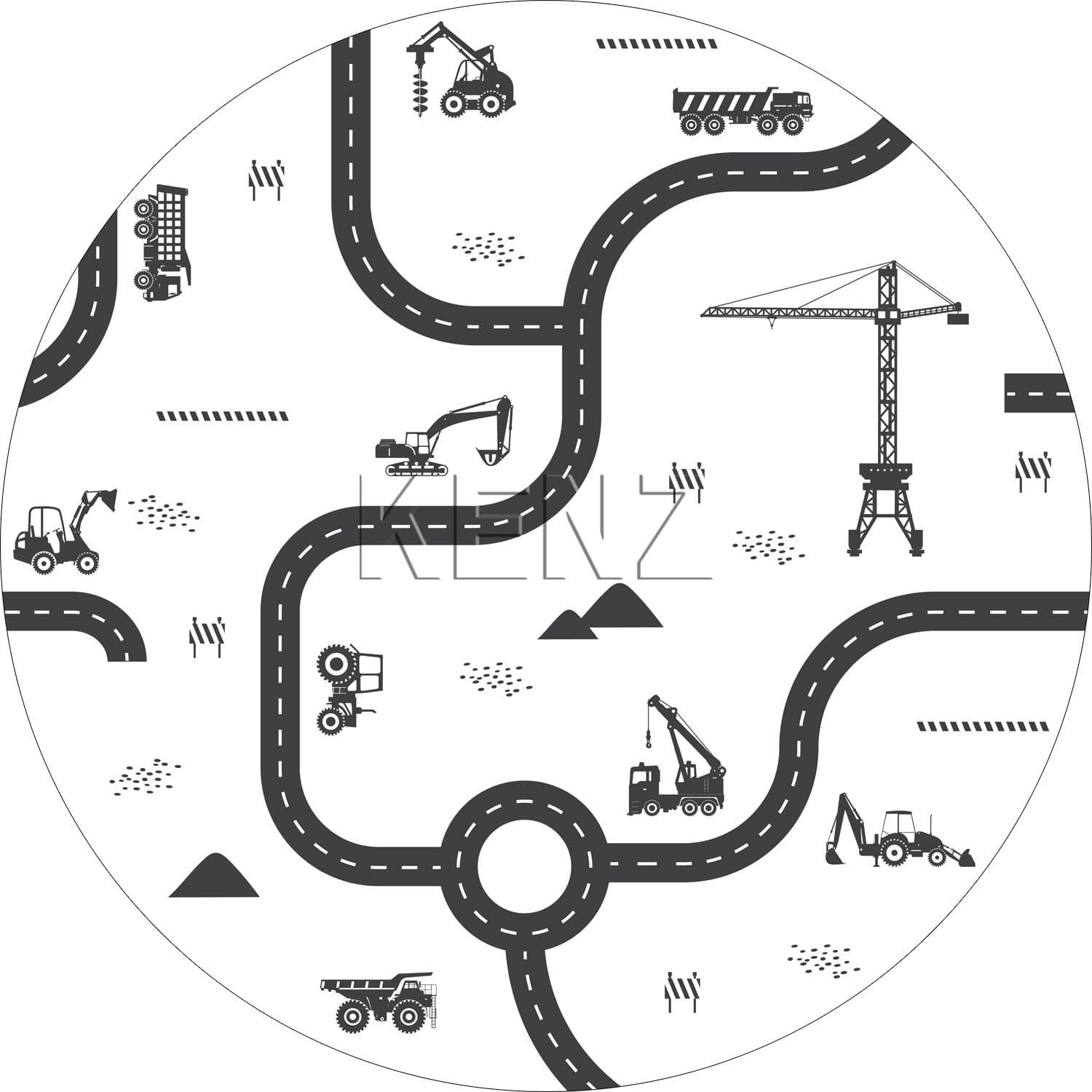 self-adhesive wallpaper circle vehicles black and white 159067