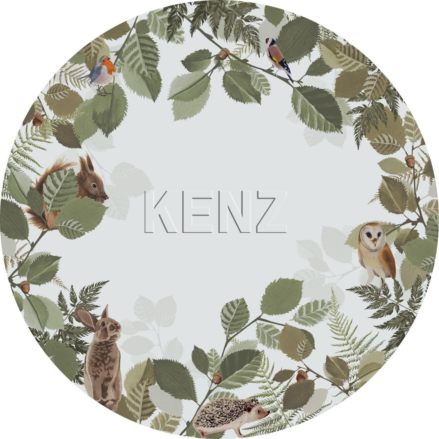 self-adhesive wallpaper circle forest animals green and brown 159069