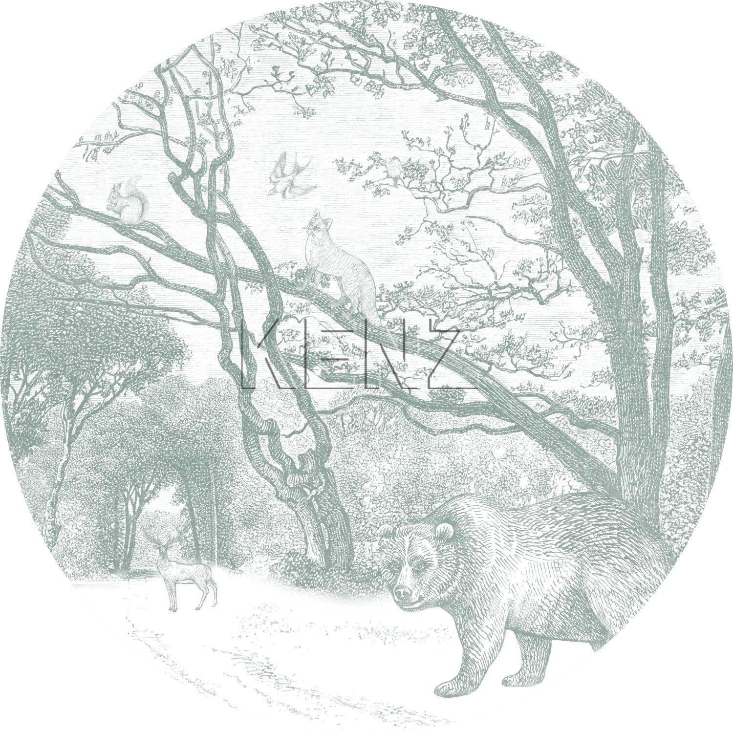self-adhesive wallpaper circle forest with forest animals green 159071
