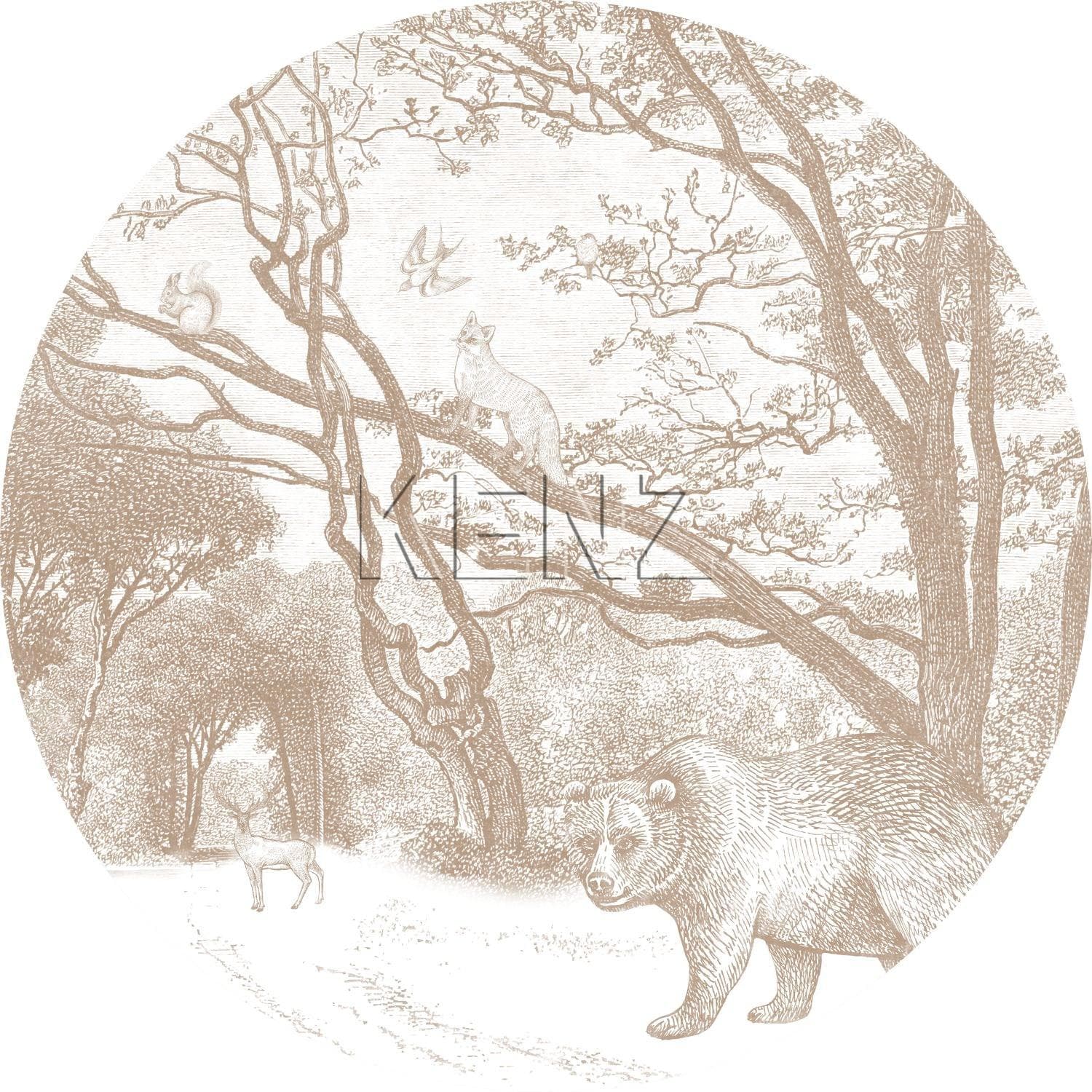 self-adhesive wallpaper circle forest with forest animals dark beige 159072