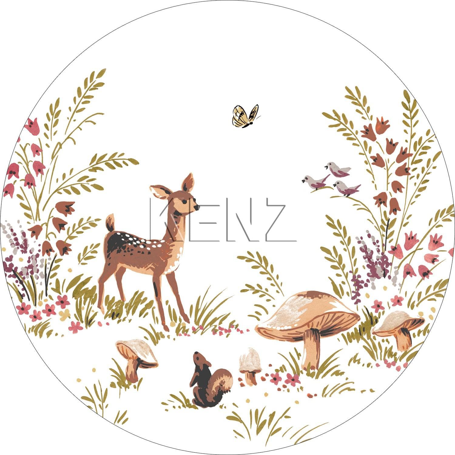 self-adhesive wallpaper circle vintage deer green and brown 159074