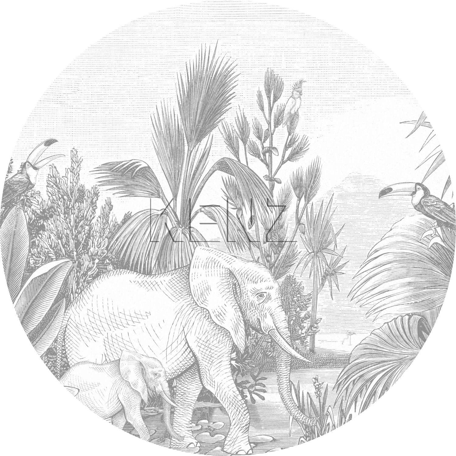 self-adhesive wallpaper circle jungle motif gray 159075