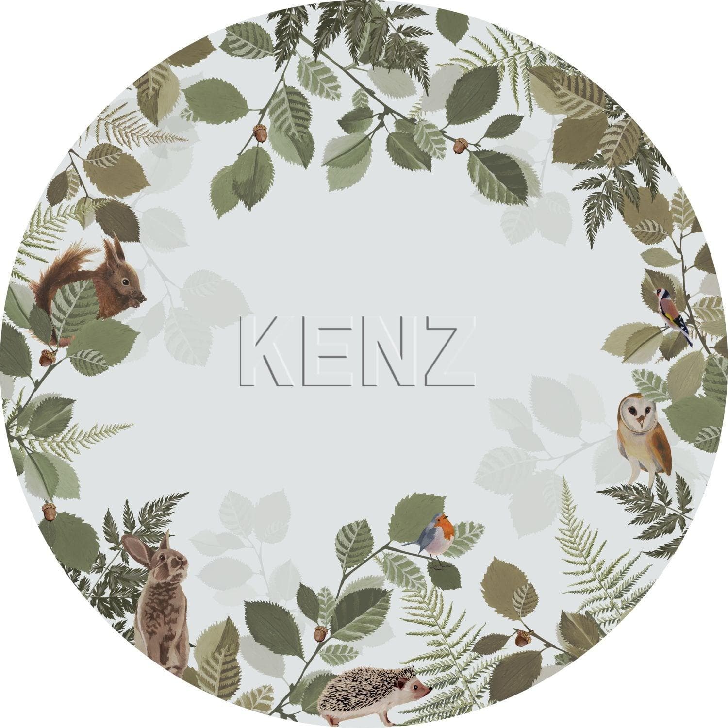 self-adhesive wallpaper circle forest animals green and brown 159082