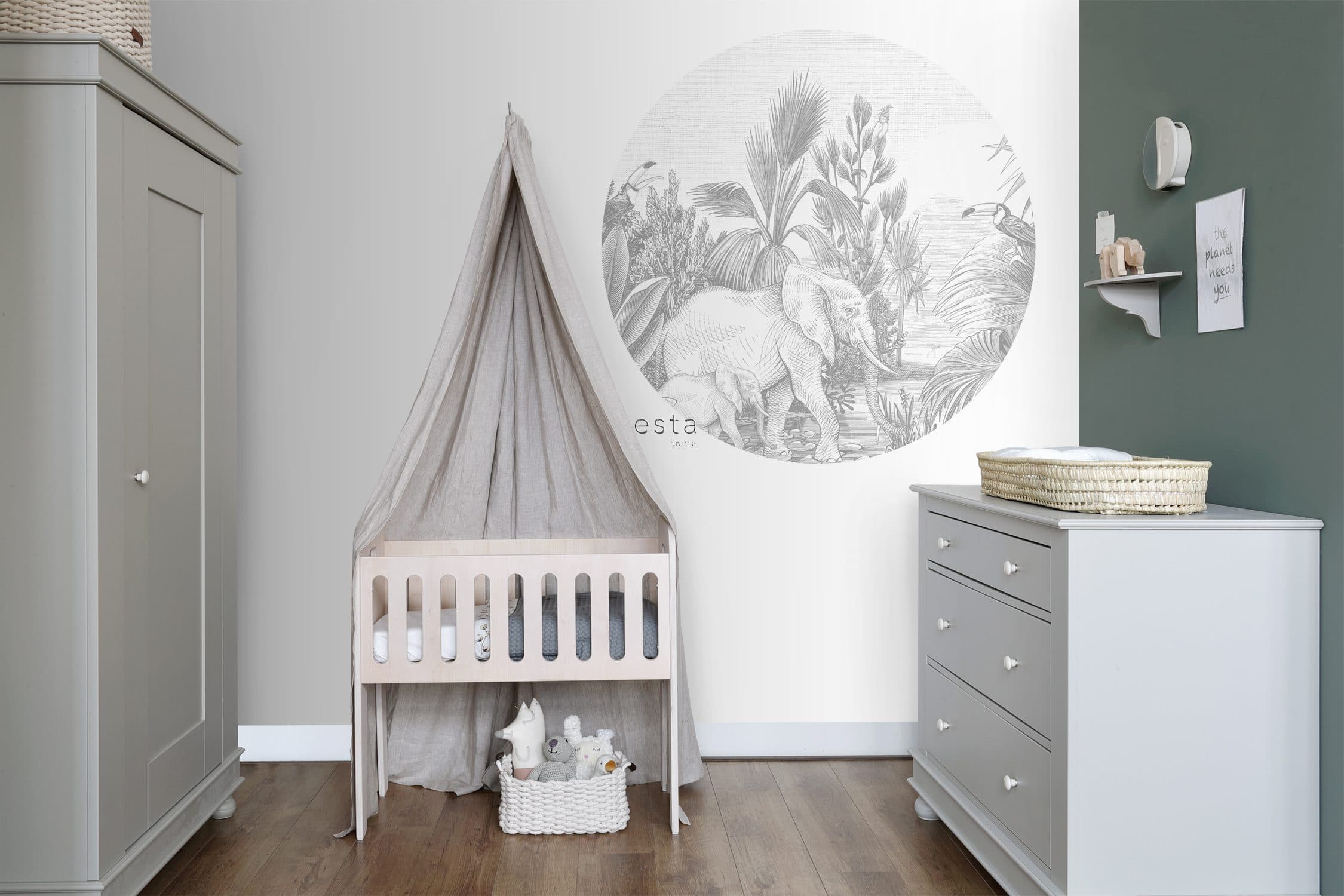 self-adhesive wallpaper circle jungle motif gray 159086