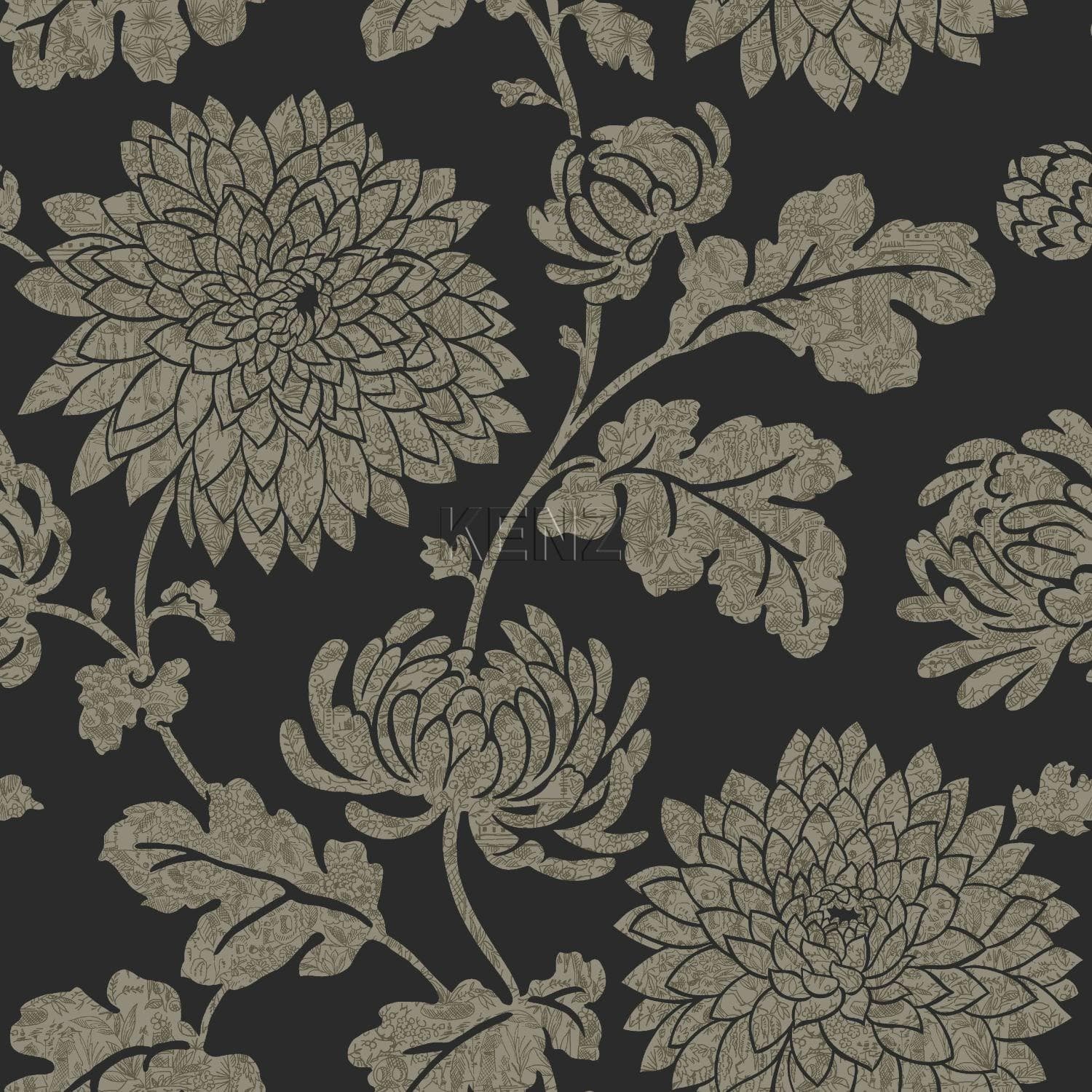 wallpaper flowers black and shiny bronze 326150