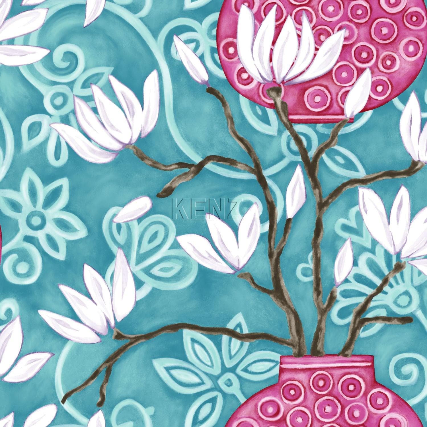 wallpaper magnolia turquoise and pink 346925