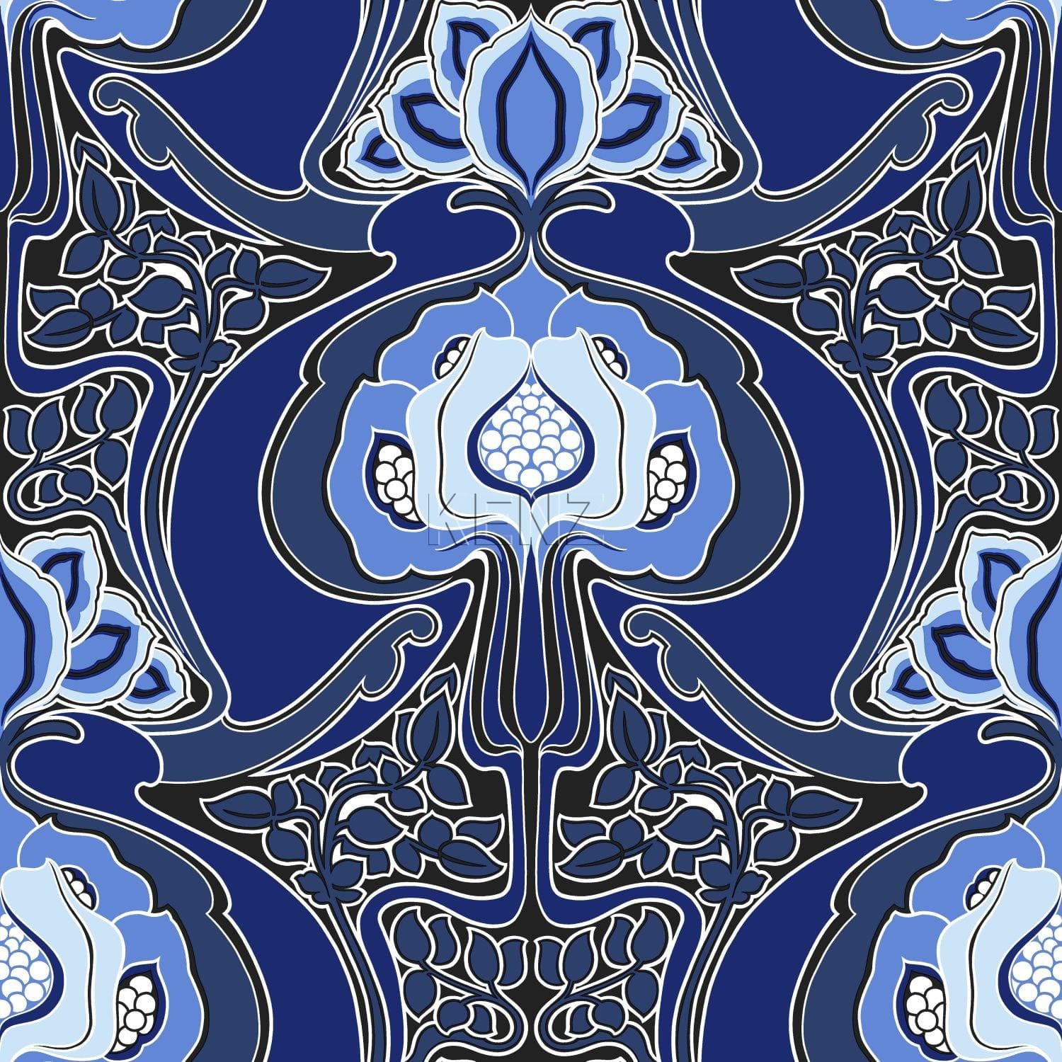 wallpaper Art Nouveau floral pattern royal blue 347211