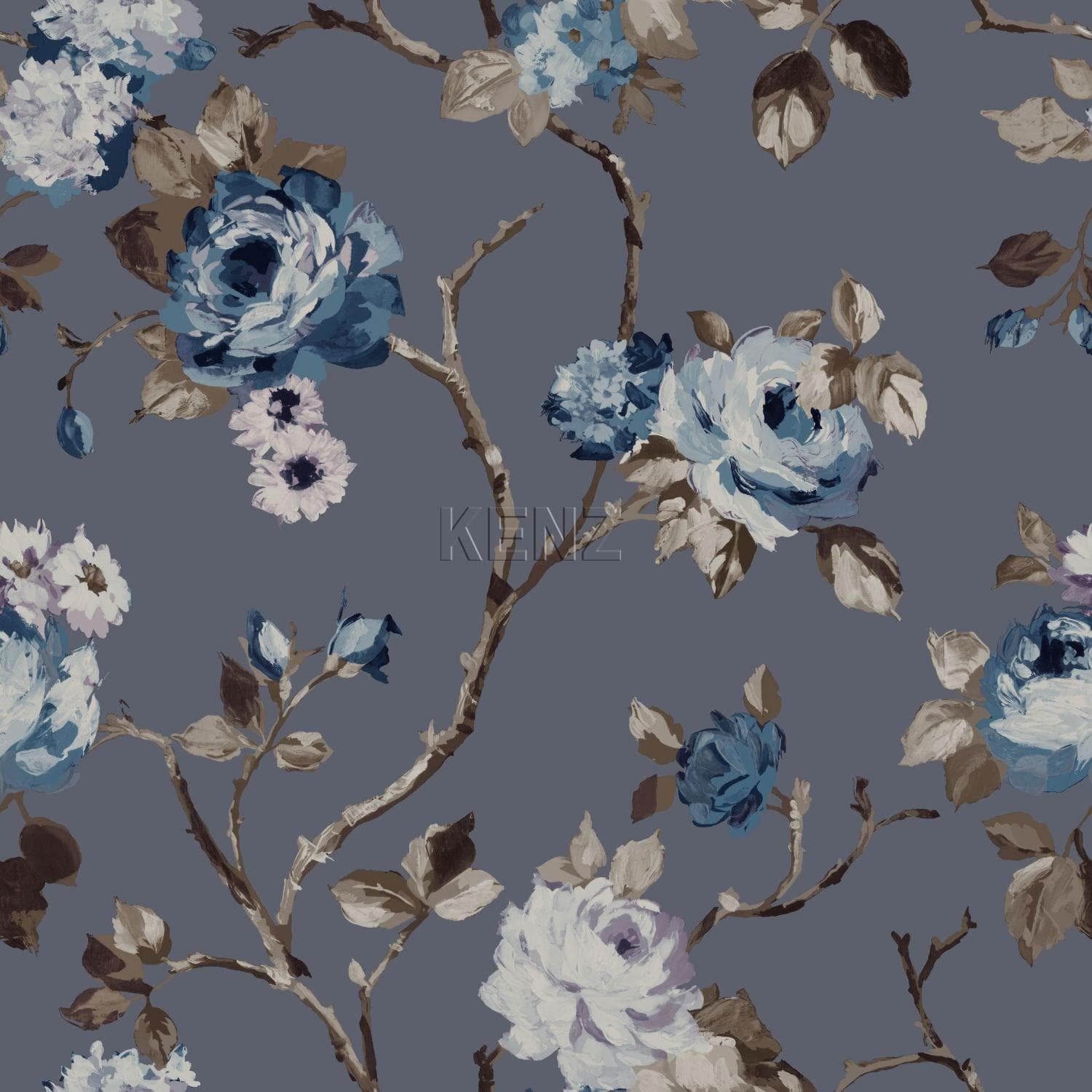 wallpaper flowers vintage blue and taupe 347429