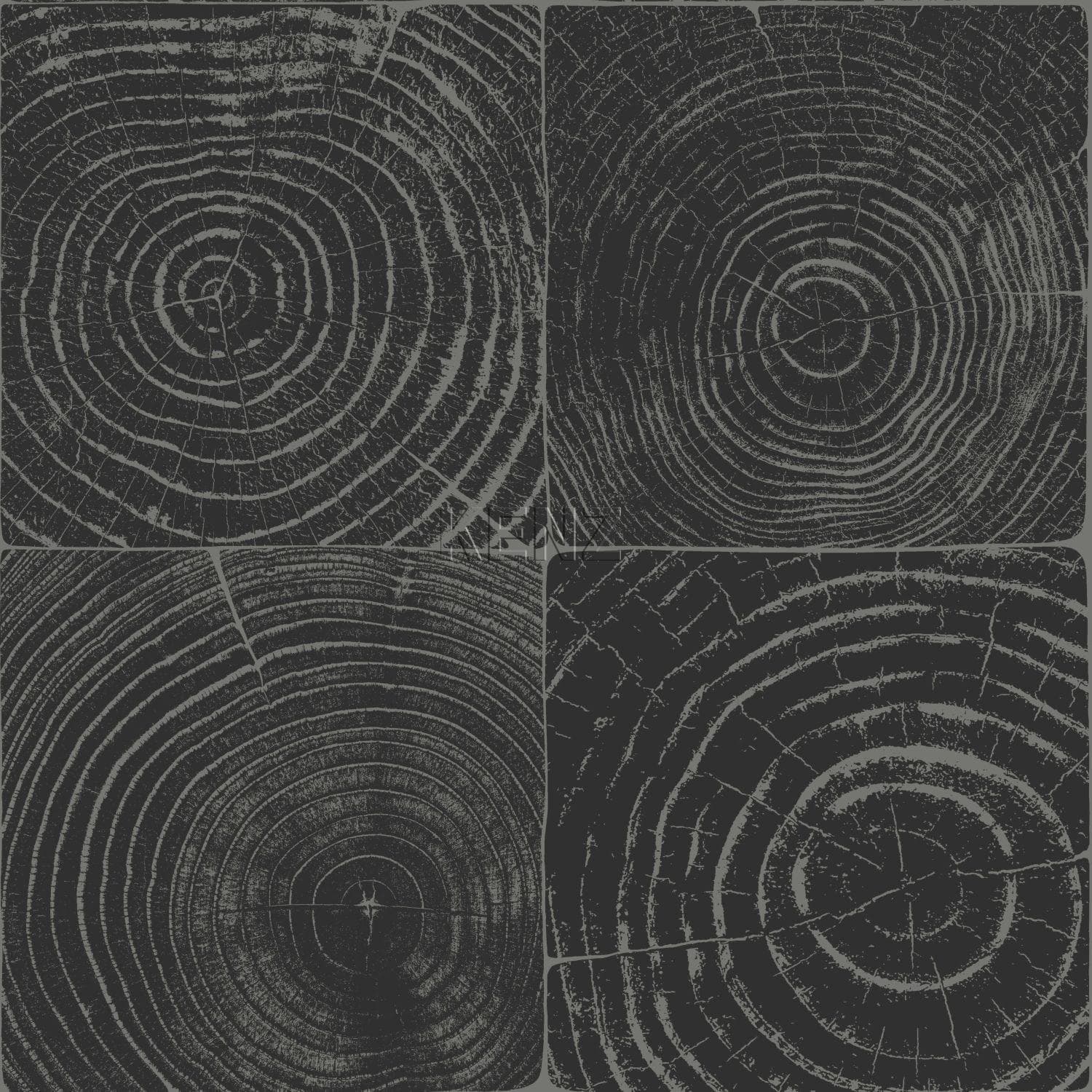 wallpaper cross section tree trunk matt black and silver 347544