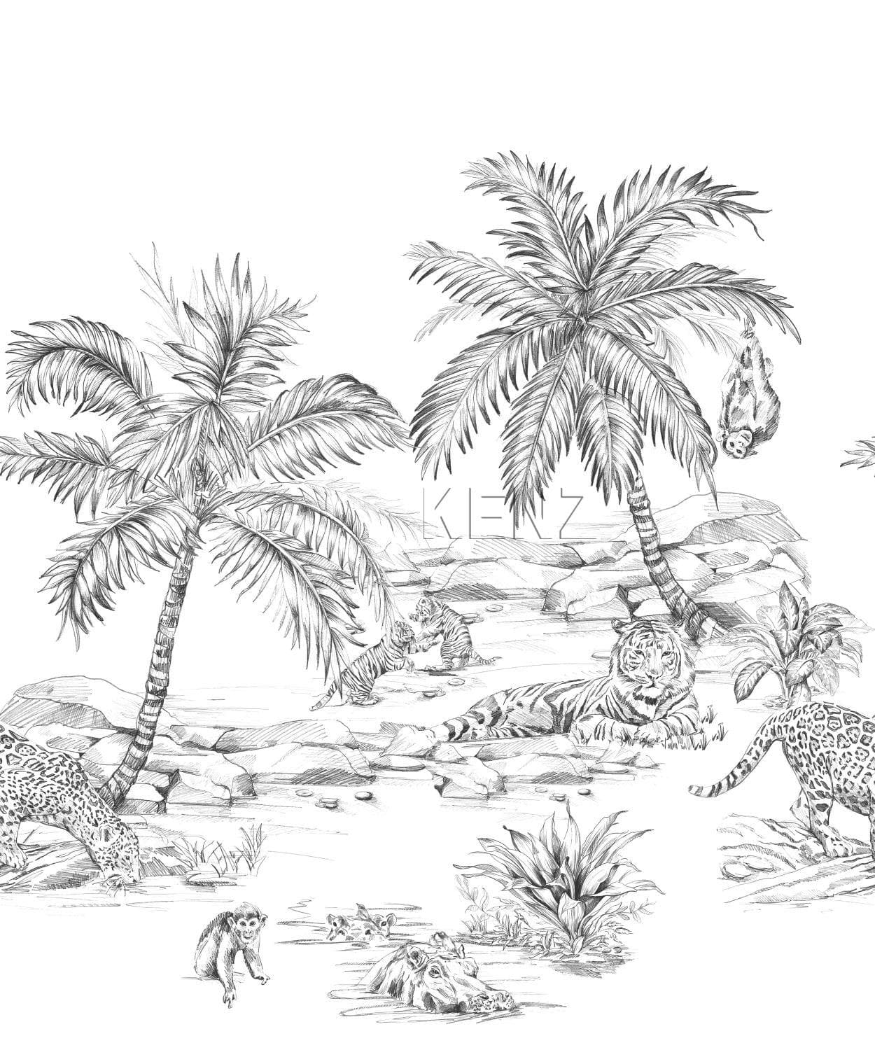 wall mural safari pen drawing black and white 357223