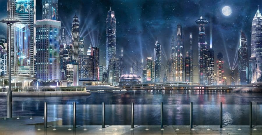 Panorama Of Nightly Skyscrapers
