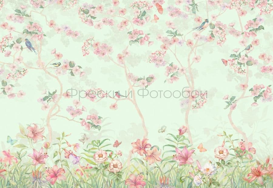 Wallpaper Birds With Flowers